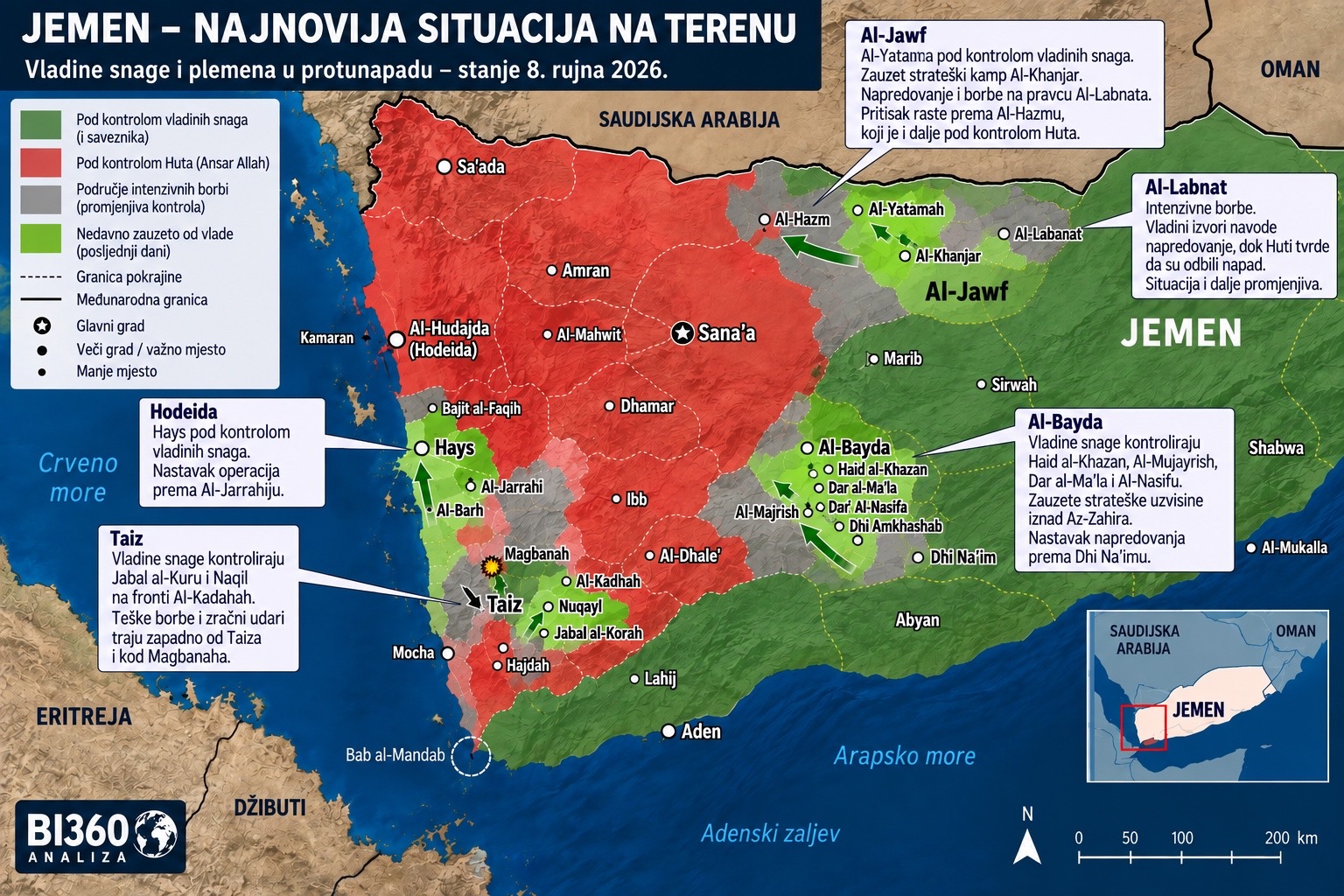 Jemen ulazi u novu fazu rata: Al-Yatama je pala, osvojen Al-Khanjar, a pritisak na Al-Hazm raste